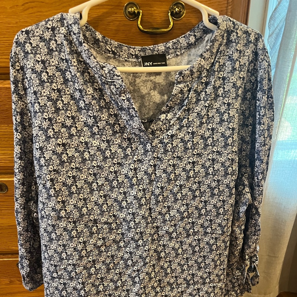 Jones New York Navy Floral Blouse
